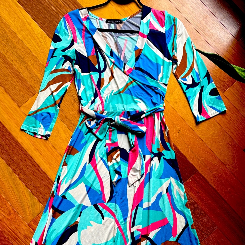 Janette Fashion Abstract Print Faux Wrap Maxi Dress